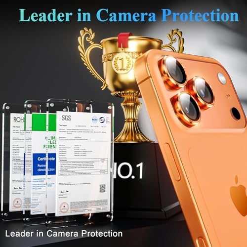 YWXTW Camera Lens Protector for iPhone 17 Pro/iPhone 17 Pro Max, [1 Step Installation Tray] Tempered Glass Screen Protector Metal Individual Camera Cover Accessories Case Friendly (Cosmic Orange)