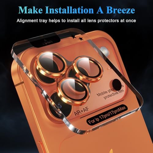 YWXTW Camera Lens Protector for iPhone 17 Pro/iPhone 17 Pro Max, [1 Step Installation Tray] Tempered Glass Screen Protector Metal Individual Camera Cover Accessories Case Friendly (Cosmic Orange)