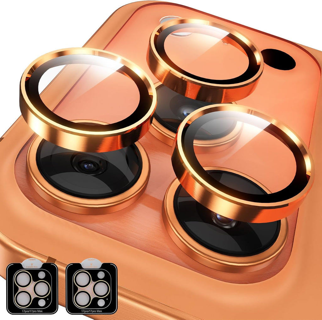 YWXTW Camera Lens Protector for iPhone 17 Pro/iPhone 17 Pro Max, [1 Step Installation Tray] Tempered Glass Screen Protector Metal Individual Camera Cover Accessories Case Friendly (Cosmic Orange)