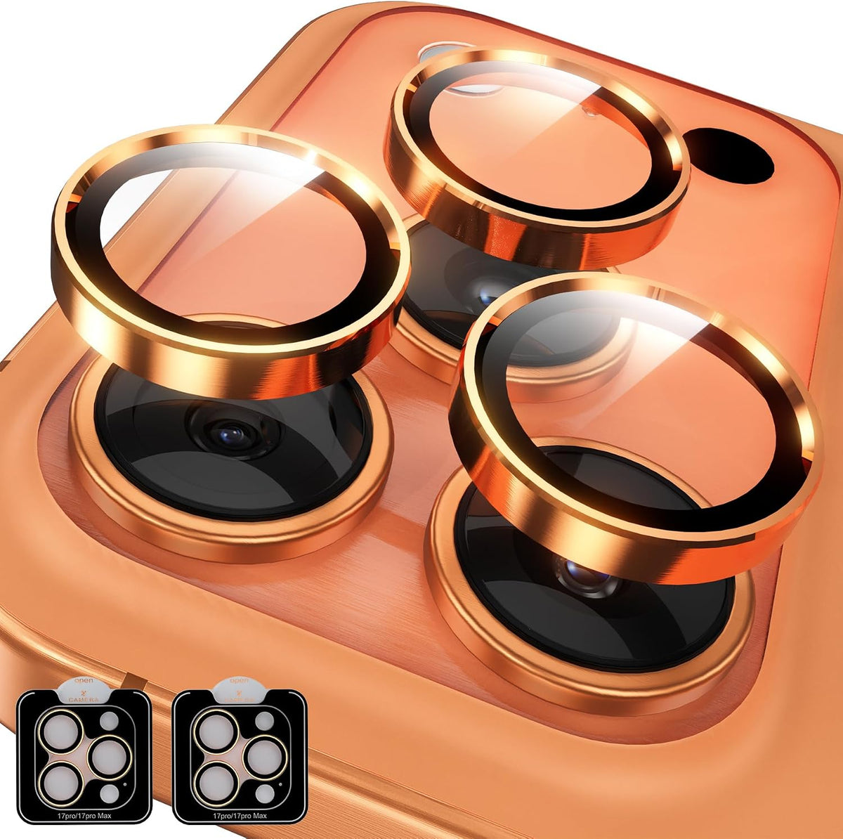 YWXTW Camera Lens Protector for iPhone 17 Pro/iPhone 17 Pro Max, [1 Step Installation Tray] Tempered Glass Screen Protector Metal Individual Camera Cover Accessories Case Friendly (Cosmic Orange)